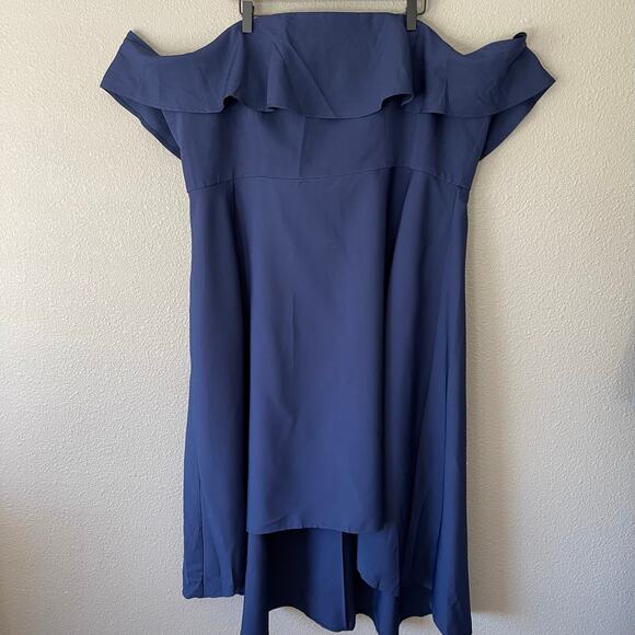 Chi Chi London Curve Yazmina Off the Shoulder Navy Blue Womens High Low Dress 20 - Picture 2 of 8